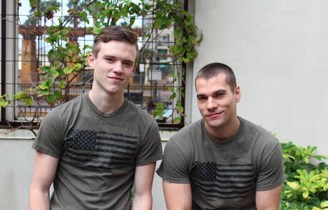 Nice american boys muscular Princeton Price and hunk Scott Finn fuck ass after blowjob outside