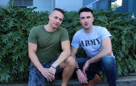 American tough guy Aston Springs and husky guy Jayce in hot homosexual action outdoor