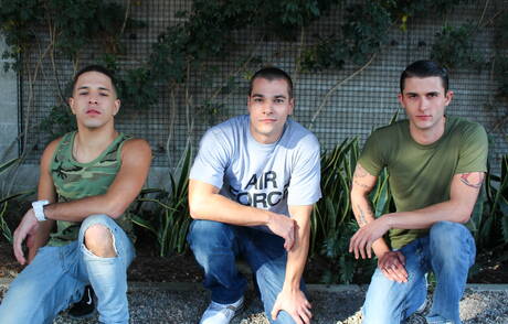 Sexy guys Princeton Price, Phillip Fox and Diego have a threesome pleasure outside