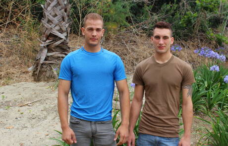 Superstud Scott Millie and tough guy Chase have a hot couple sex outdoor
