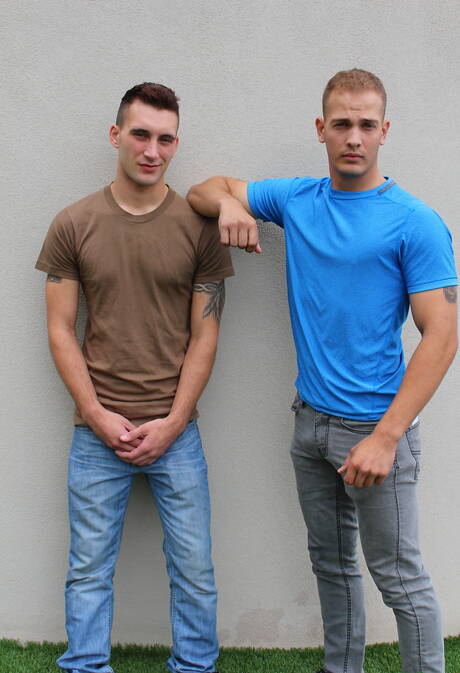 Superstud Scott Millie and tough guy Chase have a hot couple sex outdoor