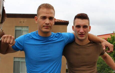 Superstud Scott Millie and tough guy Chase have a hot couple sex outdoor