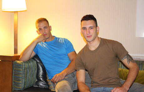 Superstud Scott Millie and tough guy Chase have a hot couple sex outdoor