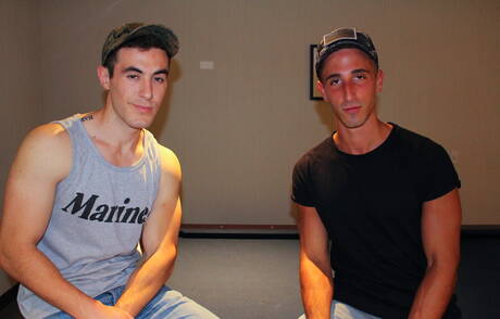 Muscular Jake Grey and well-built Johnny fuck ass after sucking dick outdoor