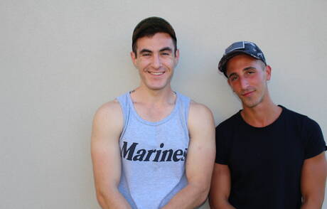 Muscular Jake Grey and well-built Johnny fuck ass after sucking dick outdoor