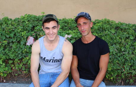 Muscular Jake Grey and well-built Johnny fuck ass after sucking dick outdoor