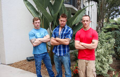 Shameless boys Markie More, James and Michael have a hot threesome sex outdoor