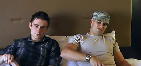 Husky guy Bryce and beefcake Ryan in blowjob scene