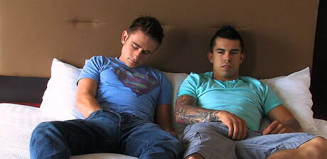 Stud Bryce and husky guy Dan in dick sucking scene