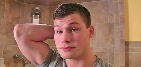 Tough guy Julian jack off his dick in bathroom