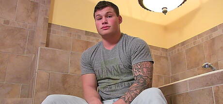 Tough guy Julian jack off his dick in bathroom