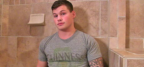 Tough guy Julian jack off his dick in bathroom