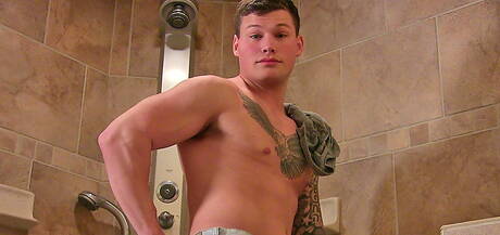 Tough guy Julian jack off his dick in bathroom