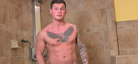 Tough guy Julian jack off his dick in bathroom