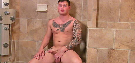Tough guy Julian jack off his dick in bathroom