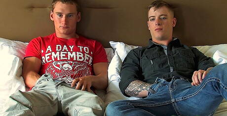 Tough guy Evan and hunk Tim fuck ass after sucking dick