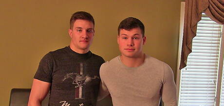 Muscular Shea and strongman Julian drilling an ass