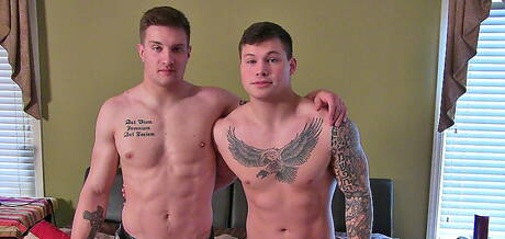 Muscular Shea and strongman Julian drilling an ass