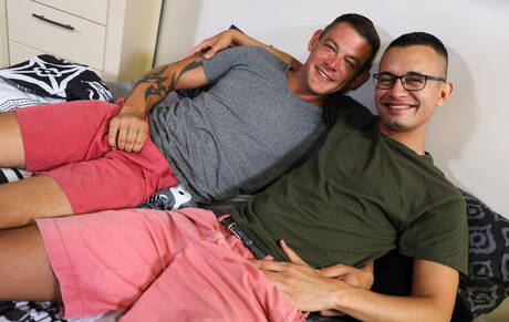 Two american guys hunk Jace Chambers and hot twink Mike Lobo in hot ass bang