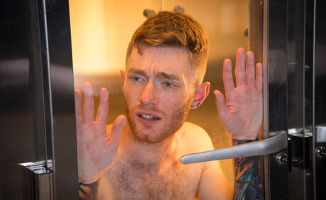 American stars husky guy Sebastian Keys and hairy stud Seamus Oreilly in hot ass fuck action in kitchen