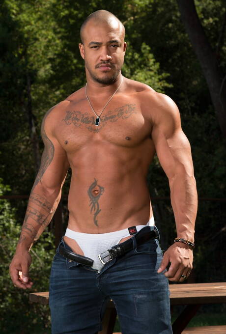 American strong bull Sean Duran and black muscular Jason Vario have a hot couple scene outdoor