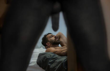 American pornstars hairy stud Adam Ramzi and tough guy Noah Donovan in hot interracial ass bang