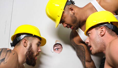 Men: Thyle, Morgan, Jason, Joey Mentana in gangbang scene