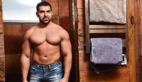 Beefcake Forrest i amerykański byk Damien Stone w gorącym tyłku z pięścią w łazience