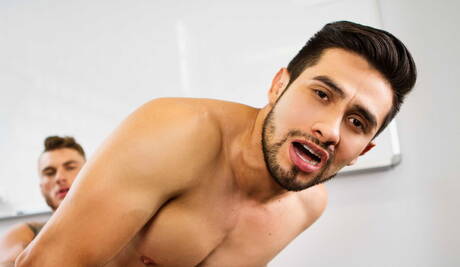 Latino stud Derek Allan and canadian hunky guy William Seed sucking and fucking each other