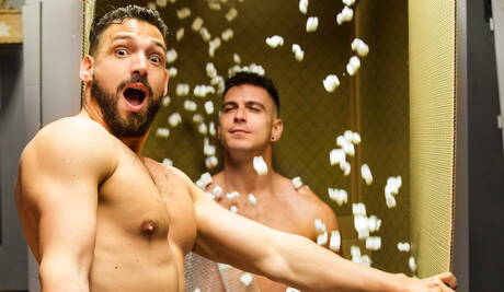 English stud Paddy Obrian and american hunky guy Marco Lorenzo fuck ass after sucking dick