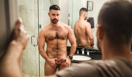 Der reife französische Bär Teddy Torres und der attraktive Matthew Parker haben sich im Badezimmer gegenseitig gebumst