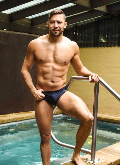 Men: Canadian muscular Shane Jackson and american stud Justin Matthews have a good anal sex at pool