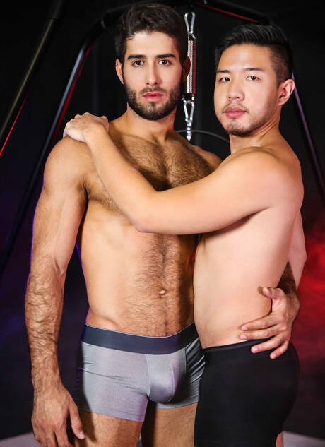 Brazilian beefy Diego Sans and husky guy Cooper Dang in hot ass bang