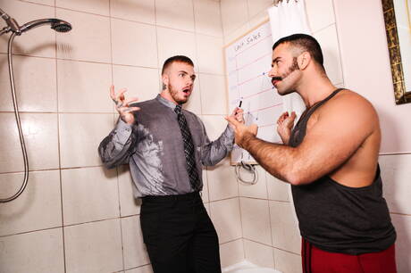 French hot bear Teddy Torres and canadian hunky guy Theo Ross in hot homosexual action in shower