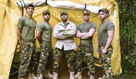 Men: Damien, Brandon, Vadim, Blaze Austin having fun together outdoor