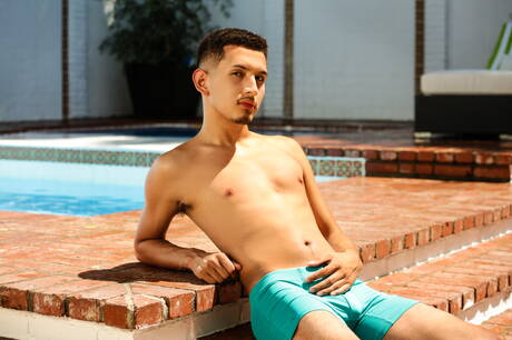 American tough guy Pierce Paris and young dude Roman Blake drilling an ass at the pool