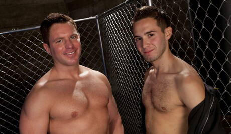 American beefcake Travis James and strongman Ethan Cruz in hot ass bang with fisting