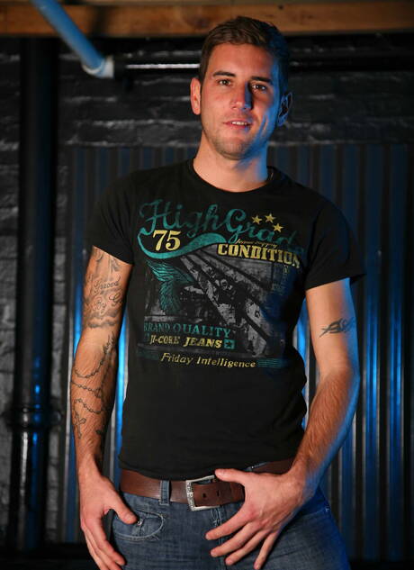 Men: English stud Dan Broughton and canadian tough guy Gabriel Clark have anal sex outside