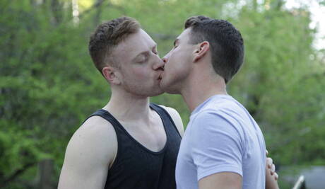 Pretty american boys strongman Saxon West and husky guy Trace Kendall banged each other outside