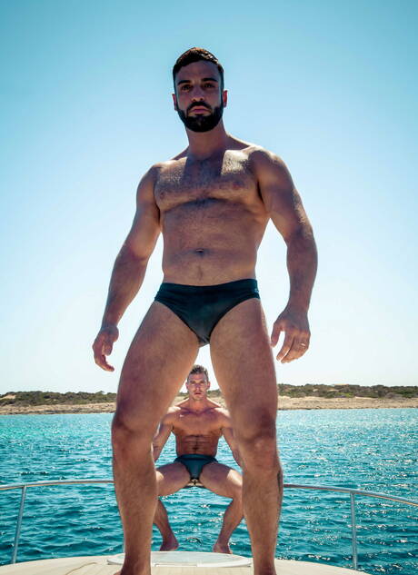 English superstud Paddy Obrian and spanish stud Abraham Al Malek love each other outdoor