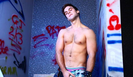 Canadian well-built Gabriel Clark and italian strong bull Marco Rubi fuck after dick sucking outdoor