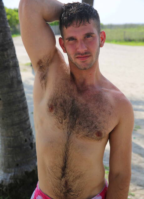 Amerikaanse harige hengst Jimmy Fanz en sterke man Troy Phillips hebben goede seks onder de douche