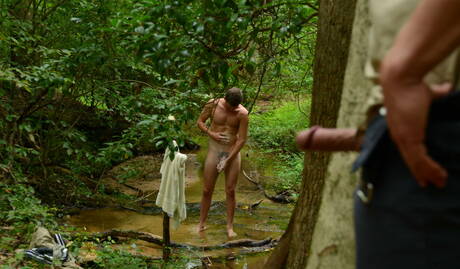 Sexy americans, bodybuilder Zeb Atlas and hairy stud Jack Radley in hot homosexual action in the pool