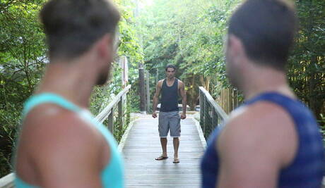 Nice american buddies tough guy Bobby Clark and hunky guy Travis James have anal sex at the pool