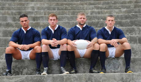 Men: Connor Maguire, Connor Kline, Colby Jansen, Braden in hot groupsex outside