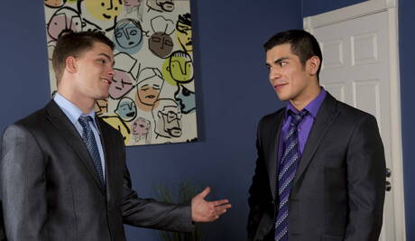 American hunky guy Jimmy Johnson and latin muscular Lance Luciano in hard anal sex