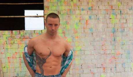 American tough guy Damien Crosse and  Abel Pozsar have anal sex outdoor