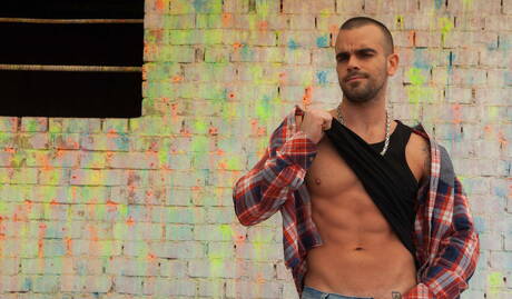 American tough guy Damien Crosse and  Abel Pozsar have anal sex outdoor