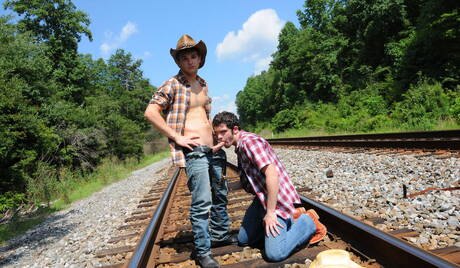 American superstud Johnny Rapid and strongman Robbie Rivers have a hot sex outside