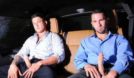 Amerykańskie gwiazdy porno, umięśniony James Hamilton i umięśniony Sebastian Young uprawiali ze sobą seks na świeżym powietrzu